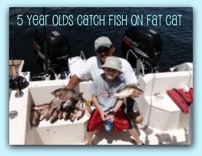 5 year olds catch fish on fat cat fishing charters.